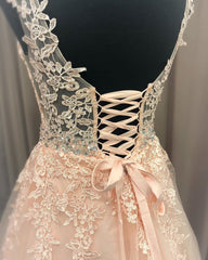 A Line V Neck Lace Long Formal Graduation Evening Prom Dresses with Belt