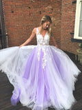 Abito da Sera Lungo da Ballo in Tulle con Scollatura a V e Collana Incorporata