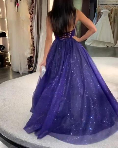 Vestido de festa azul royal com decote em V e costas cruzadas PSK166