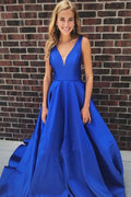 Robe de bal simple en satin à encolure en V et coupe A  PM247