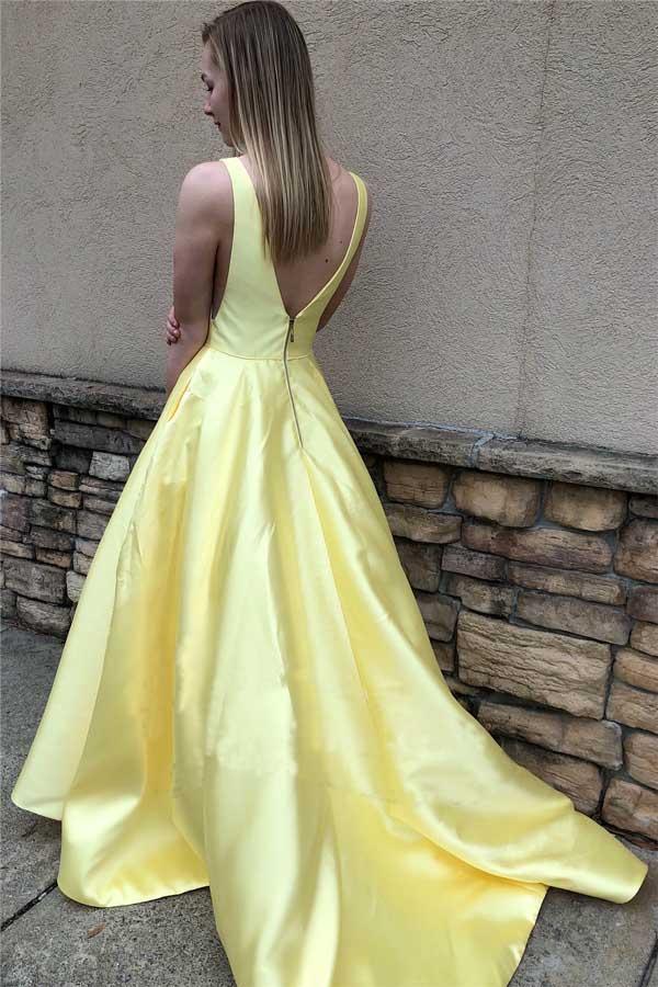 A-Linie V-Ausschnitt Satin Einfaches Ballkleid Abendkleid PM247