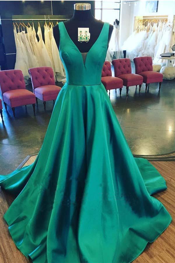 A-Linie V-Ausschnitt Satin Einfaches Ballkleid Abendkleid PM247
