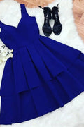 Robe de promo courte bleu royal ligne A décolletée en V PD348