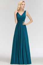 A-line V-neck Sleeveless Ruffles Chiffon Bridesmaid Dress