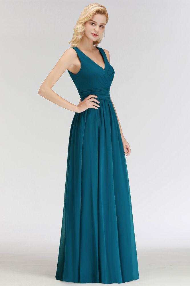 A-line V-neck Sleeveless Ruffles Chiffon Bridesmaid Dress