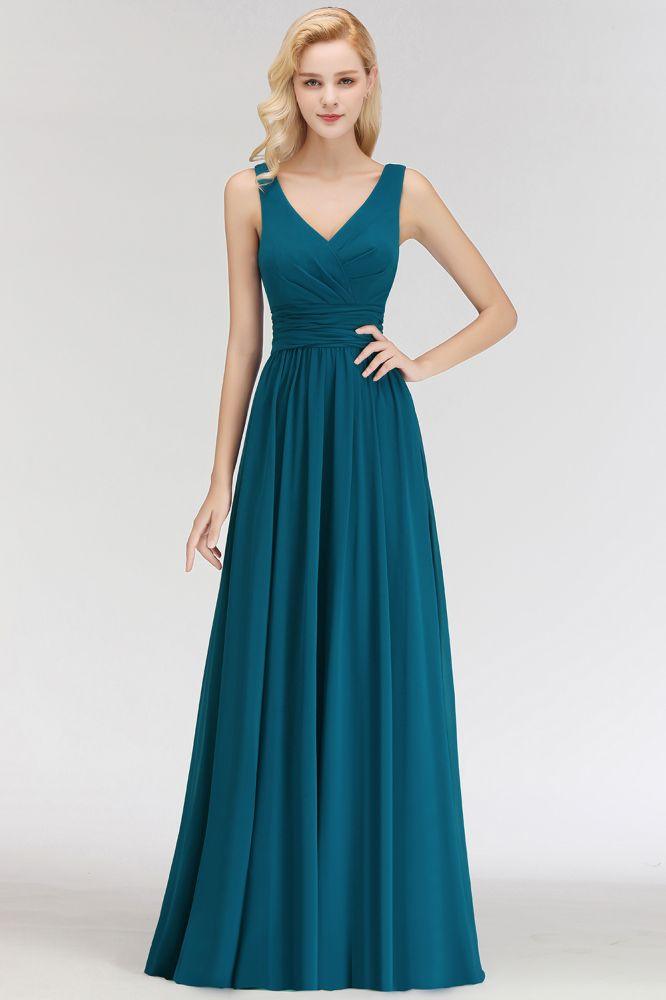 A-line V-neck Sleeveless Ruffles Chiffon Bridesmaid Dress