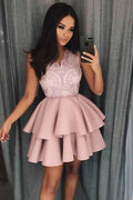 Vestido de satén para baile de graduación con escote en V, corte A y aplicaciones PD077