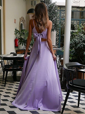A-Linie, V-Ausschnitt, zweiteilig, lang, formelles Abend- und Ballkleid mit hohem Schlitz