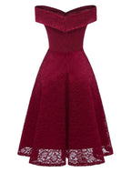 A-Line WE Party Dress Holiday Graduation Knee Length Short Sleeve Off Shoulder Bridesmaid Dress Lace with Pleats Lace Insert