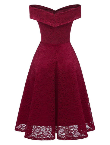 A-Linie WE Partykleid Urlaub Abschlussfeier Knielang Kurzarm Schulterfrei Brautjungfernkleid Spitze mit Falten Spitzeneinsatz
