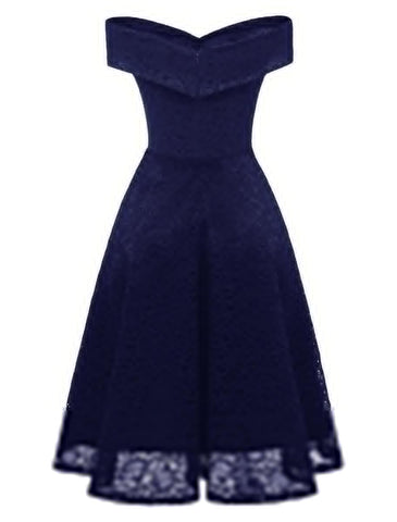 A-Linie WE Partykleid Urlaub Abschlussfeier Knielang Kurzarm Schulterfrei Brautjungfernkleid Spitze mit Falten Spitzeneinsatz