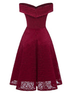 A-Line WE Party Dress Wedding Guest Holiday Knee Length Short Sleeve Off Shoulder Bridesmaid Dress Lace with Pleats Lace Insert