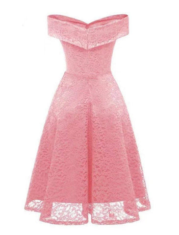 A-Linie WE Partykleid Hochzeit Gast Urlaub Knielang Kurzarm Schulterfrei Brautjungfernkleid Spitze mit Falten Spitzeneinsatz