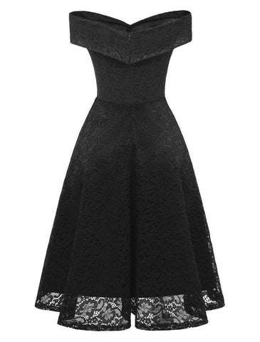 A-Linie WE Partykleid Hochzeit Gast Urlaub Knielang Kurzarm Schulterfrei Brautjungfernkleid Spitze mit Falten Spitzeneinsatz