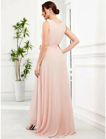 A-Linie Hochzeitsgastkleider Elegantes Kleid Partykleidung Hochzeitsfeier Asymmetrisch Ärmellos Spaghettiträger Brautjungfernkleid Chiffon mit Rüschen Schlitz