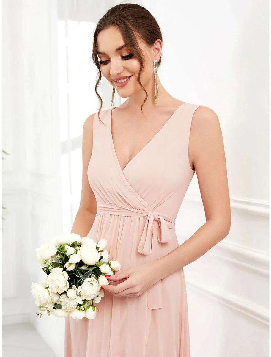 A-Line Wedding Guest Dresses Elegant Dress Party Wear Wedding Party Asymmetrical Sleeveless Spaghetti Strap Bridesmaid Dress Chiffon with Ruffles Slit