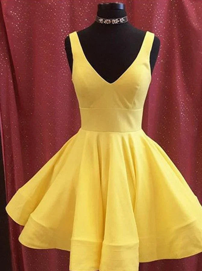 A-Linie Gelbes Satin-Kurzes Ballkleid Heimkehrkleid Kurze Ballkleider PG113