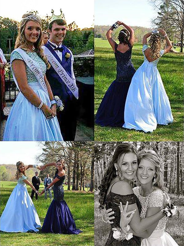 Vestidos de festa estilo bateau, elegantes, de manga curta, com missangas, em cetim