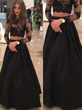 Línea A/elegante mangas largas escote redondo largo al piso encaje vestidos de gala