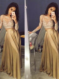 Abito da Ballo in Due Pezzi a Linea A/ Elegante con Maniche Lunghe, Scollo a Barchetta, Taffettà, Applique e Lunghezza Pavimento