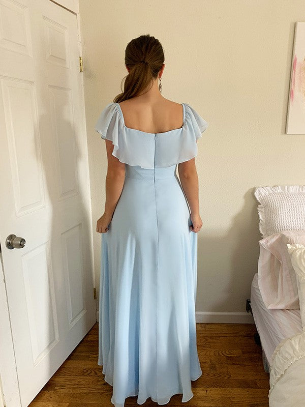 Vestidos de festa elegantes, decote em A, com missangas, chiffon, comprimento até ao chão, sem mangas