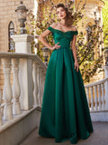 Abito da Ballo in Satin Semplice/Elegante Spalle Scoperte Senza Maniche con Paillettes Lungo fino a Terra