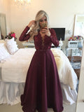 Vestidos de Fiesta de Línea A/Elegantes con Escote Redondo, Mangas Largas, Lentejuelas, Largo hasta el Suelo y Satén