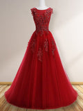 Abito da Ballo in Tulle con Scollo a Barchetta e Senza Maniche, Decorato con Appliqué, Linea A ed Elegante