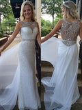 Robe de bal en mousseline de soie sans manches, col bateau, avec broderie de perles, coupe A et élégante