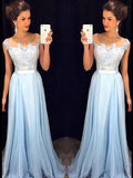 A-Line/Elegant Sleeveless Sheer Neck Applique Chiffon Prom Dresses by misshow.com