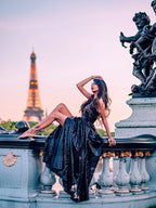 Vestidos de festa elegantes com alças finas e folhos, sem mangas, estilo A