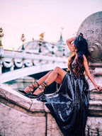 Vestidos de festa elegantes com alças finas e folhos, sem mangas, estilo A