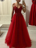 Abito da Ballo in Tulle con Applique, Senza Maniche, a Lunghezza Pavimento, Elegante, con Spalline Sottili e Linea a A