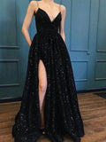 Suknie balowe w stylu A-Line/Elegant z cienkimi ramiączkami i dekoltem w serek