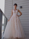 Abito da Ballo senza Maniche Scollato con Applique in Tulle Elegante a Linea A