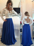 Abito da ballo in chiffon con perline, linea A, scollatura a V, maniche lunghe e lunghezza fino al pavimento, elegante