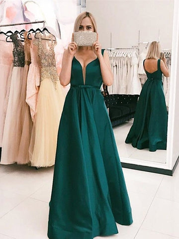 A-Linie/Elegant V-Ausschnitt Rüschen Satin Ballkleider