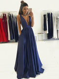 Robe de bal en taffetas sans manches, longue jusqu'au sol, avec encolure en V et coupe évasée/élégante
