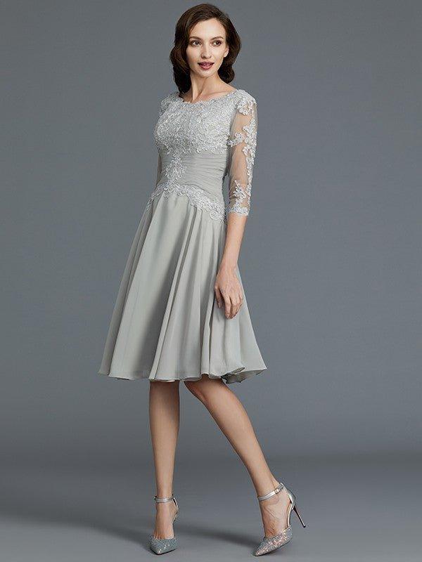 A-Line/Princess 1/2 Sleeves Scoop Knee-Length Applique Chiffon Mother of the Bride Dresses