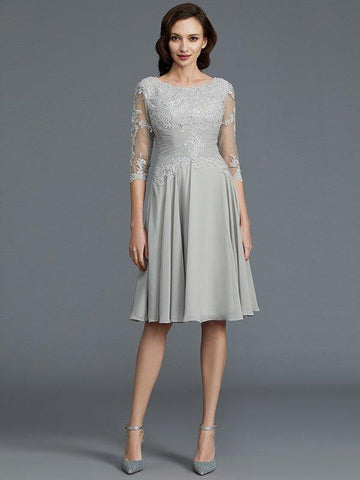 A-Linie/Princess-Linie 1/2 Ärmel U-Ausschnitt Knielang Applikationen Chiffon Kleider für die Brautmutter