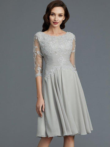 A-Linie/Princess-Linie 1/2 Ärmel U-Ausschnitt Knielang Applikationen Chiffon Kleider für die Brautmutter