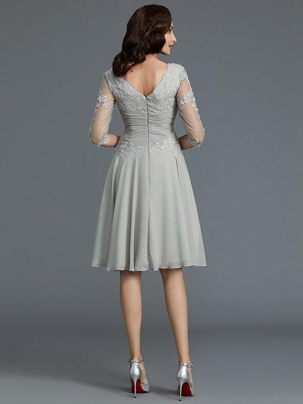 A-Line/Princess 1/2 Sleeves Scoop Knee-Length Applique Chiffon Mother of the Bride Dresses