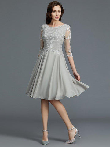 A-Linie/Princess-Linie 1/2 Ärmel U-Ausschnitt Knielang Applikationen Chiffon Kleider für die Brautmutter