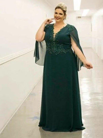 A-Linie/Princess-Linie 30D Chiffon Applikationen V-Ausschnitt Ärmellos Bodenlang Große Größen Kleider für die Brautmutter