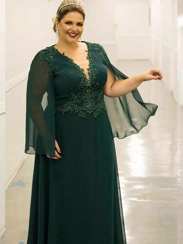 A-Linie/Princess-Linie 30D Chiffon Applikationen V-Ausschnitt Ärmellos Bodenlang Große Größen Kleider für die Brautmutter