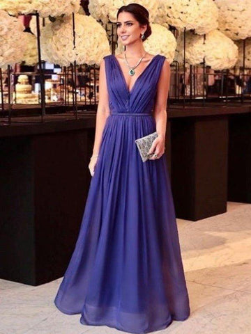 A-Linie/Princess-Linie 30D Chiffon Rüschen V-Ausschnitt Ärmellos Bodenlang Brautmutterkleider