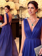 A-Line/Princess 30D Chiffon Ruffles V-neck Sleeveless Floor-Length Mother of the Bride Dresses