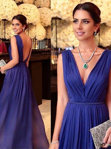 A-Linie/Princess-Linie 30D Chiffon Rüschen V-Ausschnitt Ärmellos Bodenlang Brautmutterkleider