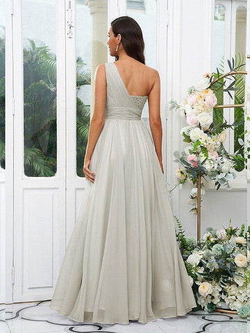 A-Linie/Princess-Linie 30D Chiffon Pailletten One-Shoulder-Träger Ärmellos Bodenlang Brautjungfernkleider