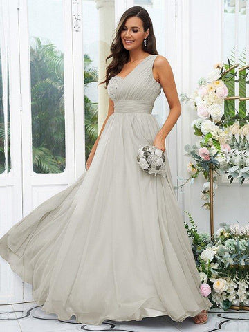 A-Linie/Princess-Linie 30D Chiffon Pailletten One-Shoulder-Träger Ärmellos Bodenlang Brautjungfernkleider